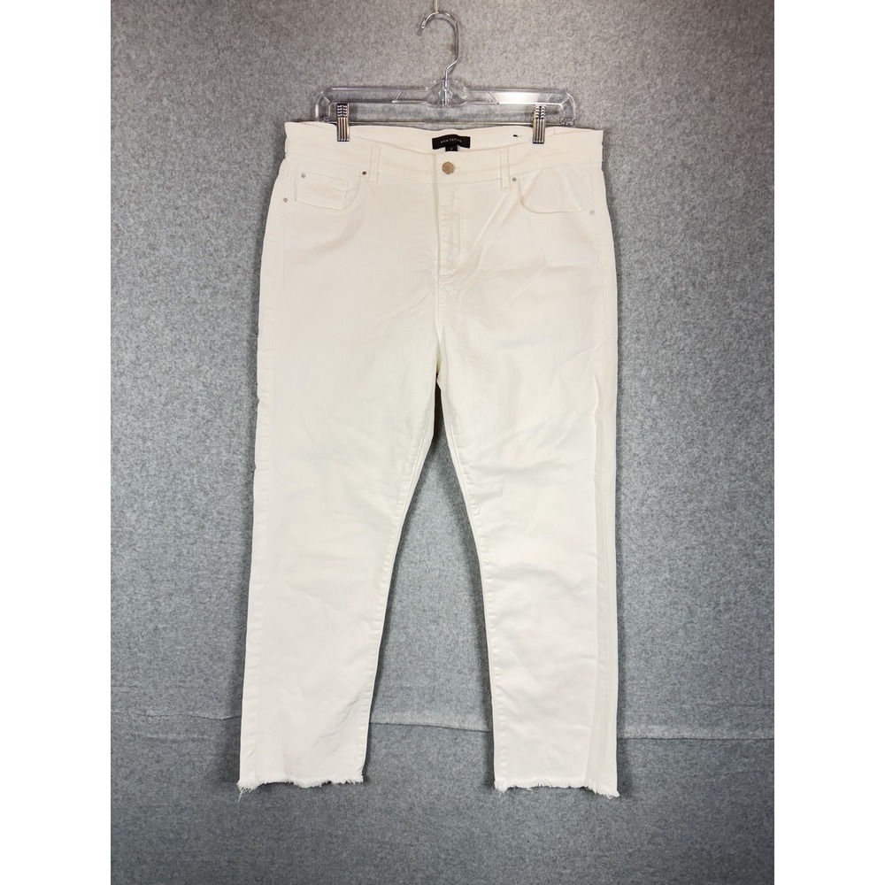 Ann Taylor Pants Womens 10 White The Straight Crop Raw Hem‎ Frayed Denim Casual
